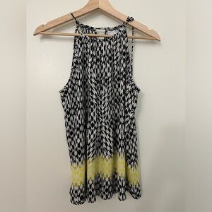 New York & Company Black, White, Yellow Flowy Halter Blouse